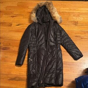 Women's Black Quilted Coat with real Fur Hood